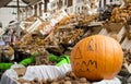 Sweet, amazing, tasty pumpkin on market background, Halloween concept, horizontal Royalty Free Stock Photo