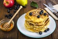 Sweet american pancakes with berries and fruits Royalty Free Stock Photo