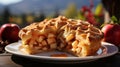 Sweet apple pie with complete composition. Generative AI.