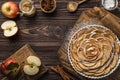 Sweet autumn apple tart on wooden background
