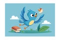 Baby Bird Learning to Fly Cartoon Illustration Royalty Free Stock Photo