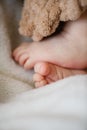 Sweet baby newborn infant toes close up Royalty Free Stock Photo