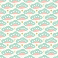 Sweet baby pastel clouds and stars geometric seamless repeat pattern vector background.