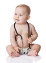 Sweet baby with stethoscope on a white background.