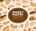 Sweet Bakery Food Banner Design with Baked Dough Pastry Vector Template Royalty Free Stock Photo