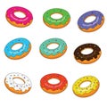 Sweet bakery. Isolated donuts set with colorful glaze vector illustration