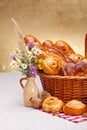 Sweet bakery products in basket Royalty Free Stock Photo