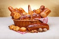 Sweet bakery products in basket Royalty Free Stock Photo