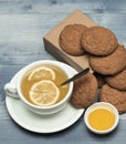Sweet bakery and tea time. Cookies on carton box Royalty Free Stock Photo
