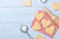 Sweet baking for Valentines day. Shortbread cookies in shape of heart top view. Royalty Free Stock Photo