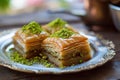 Sweet Baklava pistachio. Generate Ai Royalty Free Stock Photo