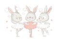 3 Sweet ballerina bunnys illustration vector for print design and other uses. White dancing rabbits illuatration. Can be Royalty Free Stock Photo