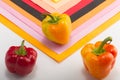 Sweet bell pepper on a colored background. Studio light. Top vie