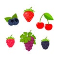 Sweet berries isolated on white background. Vector icons set. Illustration with strawberry, cherry, raspberry, Royalty Free Stock Photo