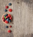 Sweet berry mix on wooden backgrounds