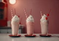 ice sweet glass milkshake beverage cream retro cocktail pink drink. Generative AI.