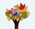 Sweet birds in a tree mama feeding babies Royalty Free Stock Photo