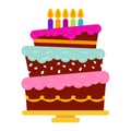 Sweet birthday cake with five burning candles