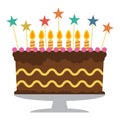 Sweet birthday cake with seven burning candles Royalty Free Stock Photo