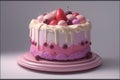 sweet birthday cake with strawberries and cherries, 3 d rendering Royalty Free Stock Photo