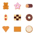 Sweet biscuit icon set, flat style