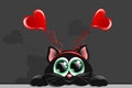 Sweet black cat with hair band and hearts on it. Valentine\'s day