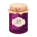 Sweet Black Currant Purple Jam Glass Jar Filled With Berry With Template Label Illustration