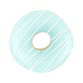 Sweet blue donut with striped icing and sprinkles isolated on white background. Vector illustration