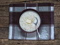 Sweet boiled vermicelli with milk in a ceramic bowl Royalty Free Stock Photo