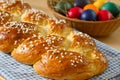 Sweet braided bread with easter eggs Royalty Free Stock Photo