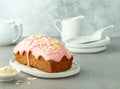 Sweet bread covered with melted raspberry chocolate Royalty Free Stock Photo