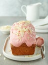 Sweet bread decorated with raspberry white chocolate