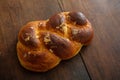 Sweet bread, easter greek tsoureki braid on wood background Royalty Free Stock Photo