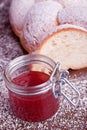 Sweet bread with red strawberry jam Royalty Free Stock Photo