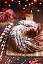 Sweet Bread Wreath. Chocolate brioche garland with coconut flakes. Holiday recipes. Braided Bread. Cinnamon Twist Bread Wreath.
