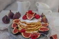 Pancake tower with fresh figs Royalty Free Stock Photo