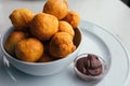 Donuts and choco cream for brekfast. Royalty Free Stock Photo