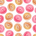 Sweet bright donuts watercolor seamless pattern