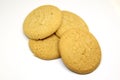 Sweet brown oatmeal cookies isolated over a white