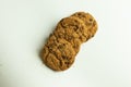 Sweet brown oatmeal cookies stack top view isolate on white background Royalty Free Stock Photo