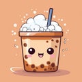 Sweet Brown Sugar Bubble Tea in Cartoon Style