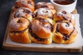 Sweet bun rolls baked to perfection, oozing with chocolate filling