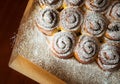 Sweet buns with Powdered sugar on paper