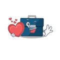 A sweet business suitcase cartoon character style holding a big heart