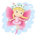 Sweet butterfly girl in a pink dress.