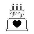 Sweet cake celebration love heart romantic passion feeling linear style icon