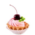 Sweet cake with cherry isolated Royalty Free Stock Photo