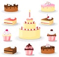 Sweet cake and cupcake set, icons