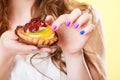 Sweet cake cupcake on woman hand Royalty Free Stock Photo