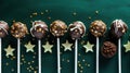 Sweet cakepops on green background. Generative AI